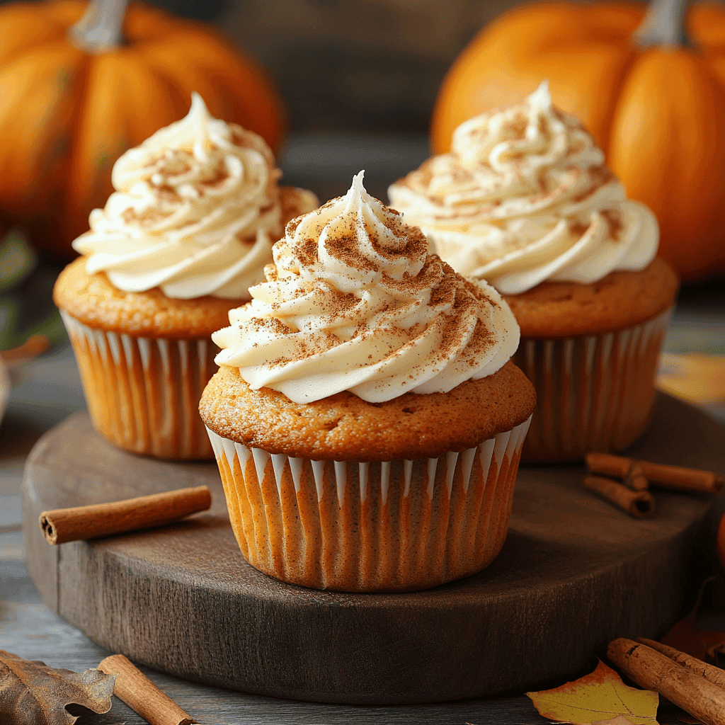 Decorated pumpkin muffins with frosting and seasonal toppings