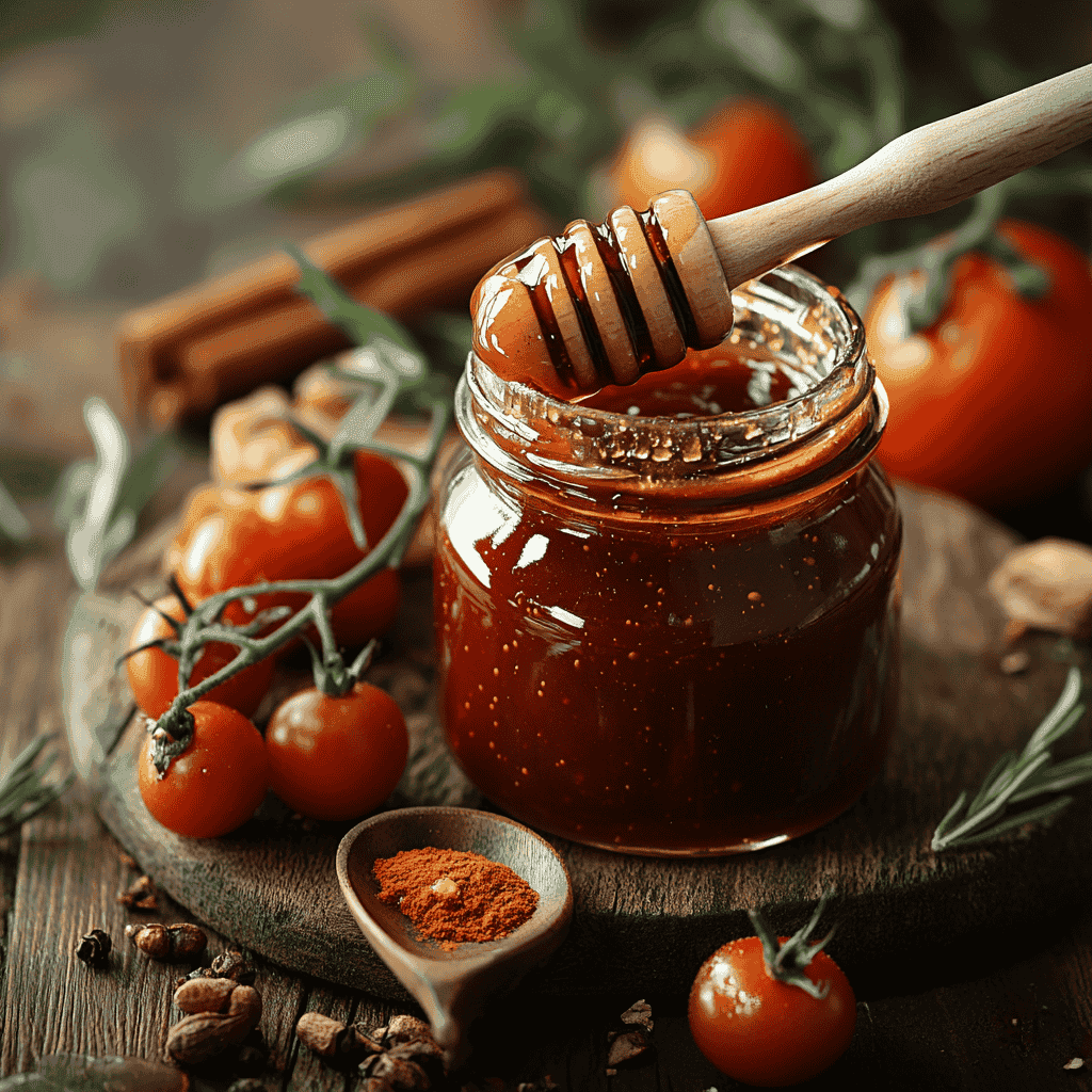 jar of honey barbecue sauce with a brush on the side.