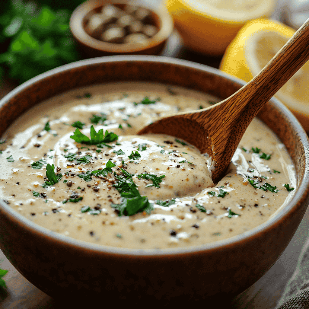 Homemade remoulade sauce preparation