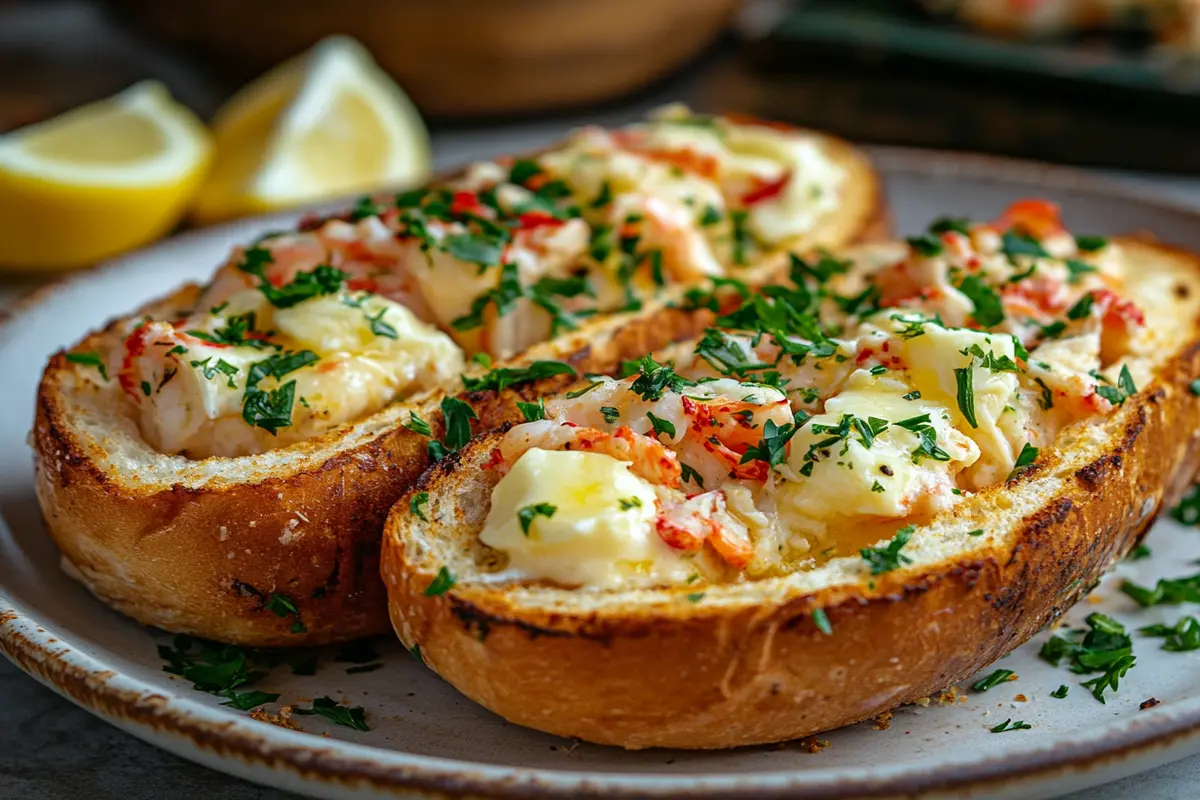 A lobster roll served in a toasted bun with butter and herbs