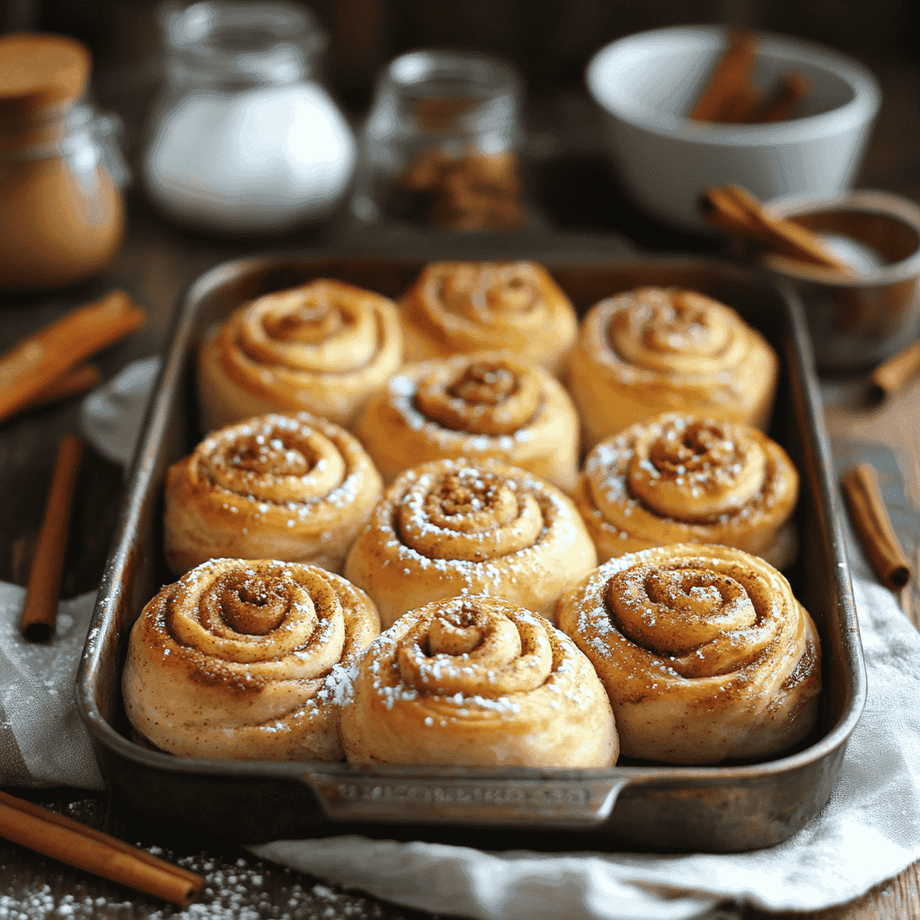 Golden-brown sourdough cinnamon rolls