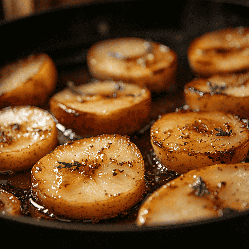 Overcooked apple slices with a mushy texture.