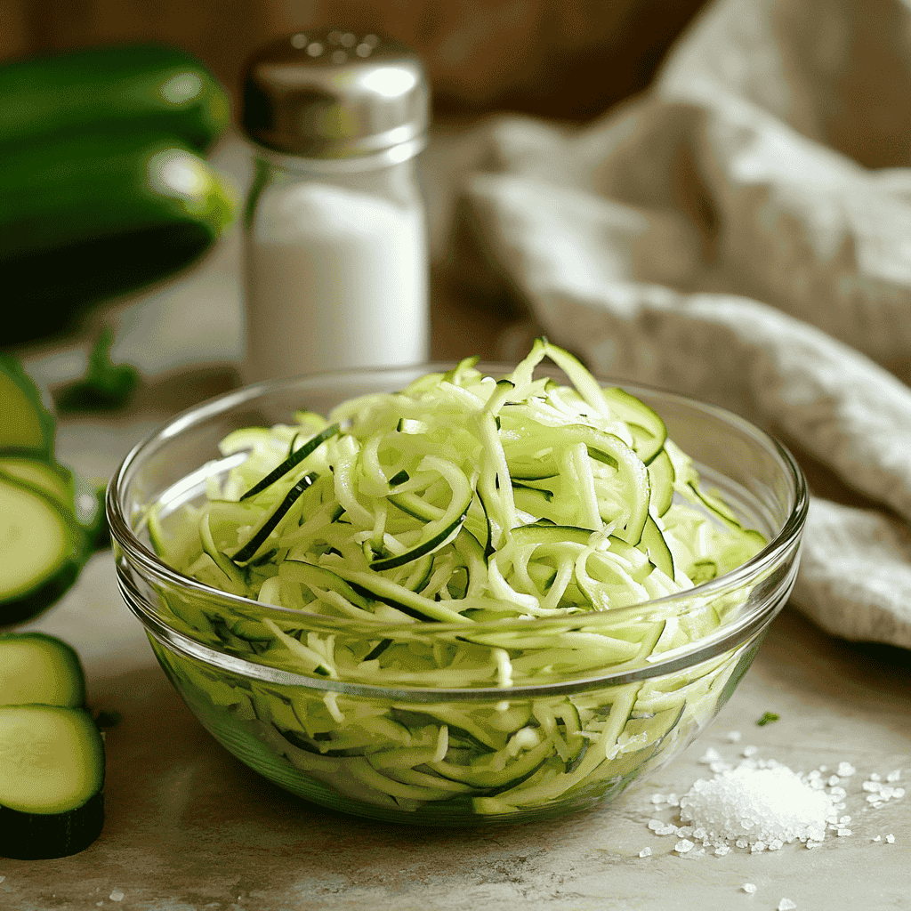 Grated zucchini ready for salting.