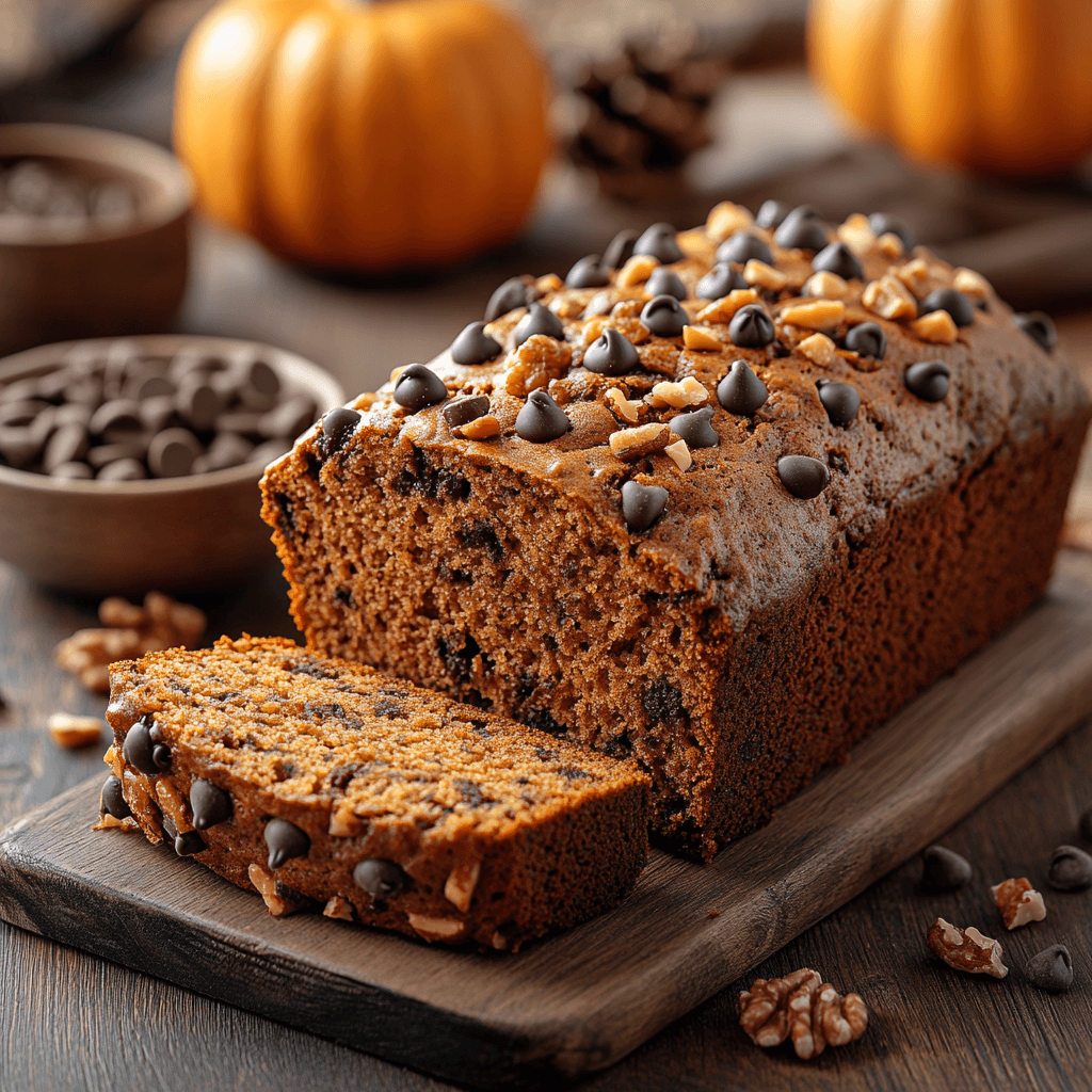 Pumpkin bread with chocolate chips and nuts