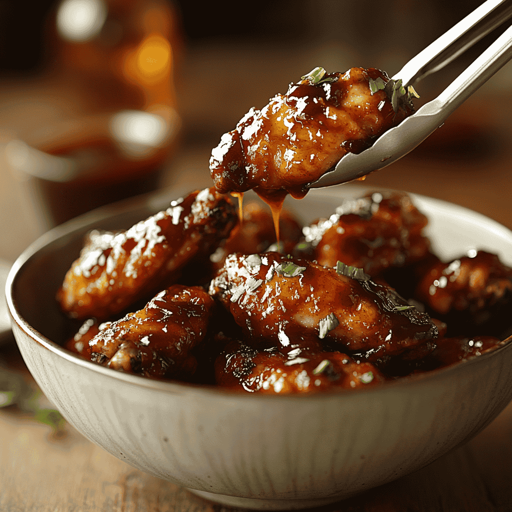 Tossing chicken wings in BBQ sauce after cooking