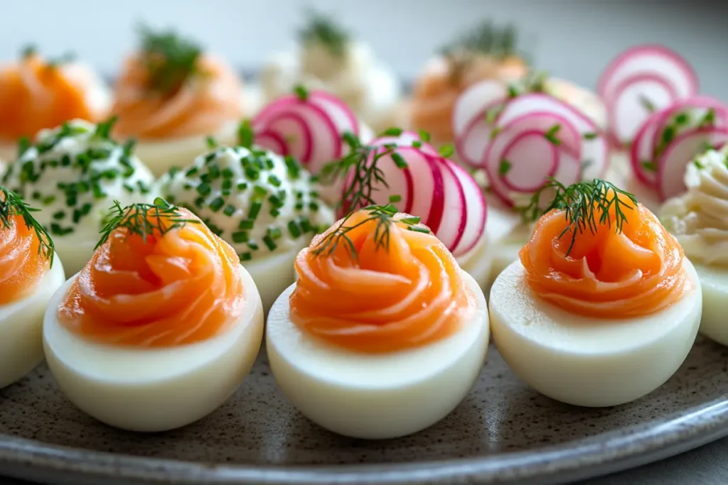 Difference Between Angel Eggs and Deviled Eggs: Custom versions with creative toppings like smoked salmon and radish slices
