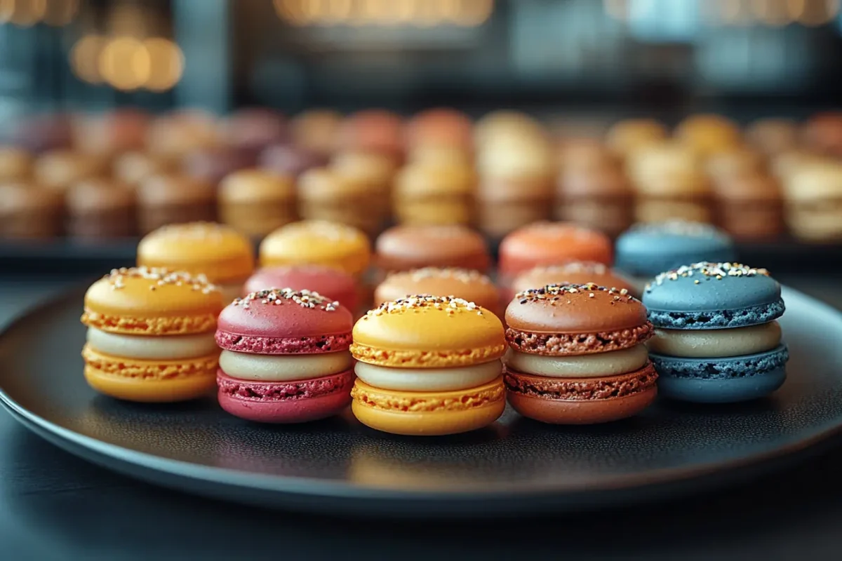 What is special about French macarons? An assortment of macarons in various flavors.