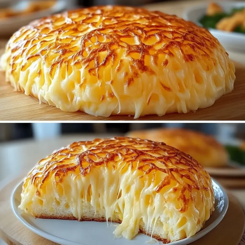 Close-up of golden, stretchy stovetop cheese bread, sliced open to reveal melted interior — perfect example of a cheese bread recipe without oven.