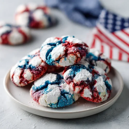 Patriotic Crinkle Cookies on a picnic table