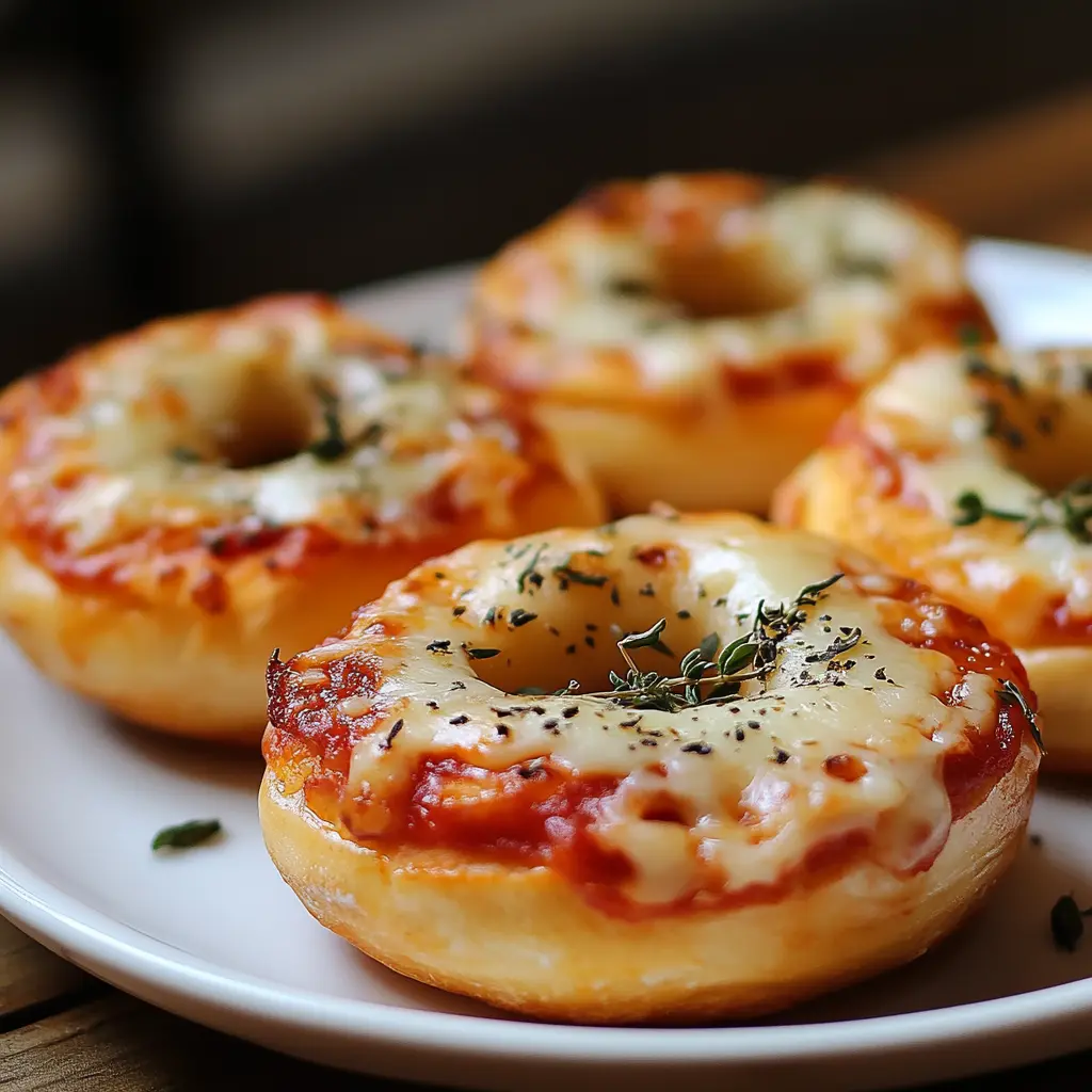 Close-up of cheesy mini pizza bagels