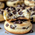 Soft chocolate chip cheesecake cookies with creamy center and gooey chocolate chips