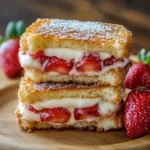 Fried Strawberry Cheesecake Sandwiches with fresh strawberries and cream cheese filling