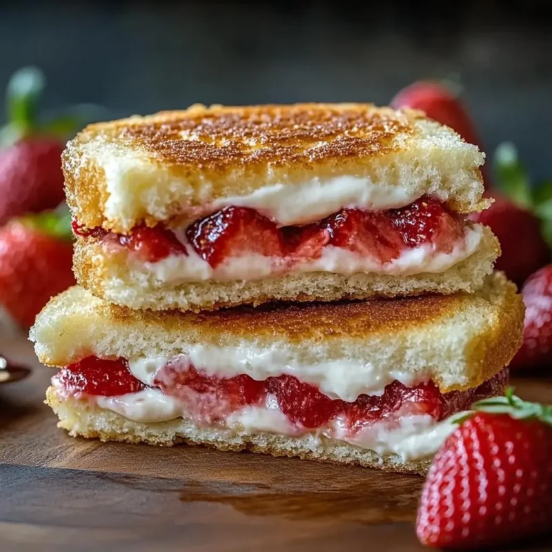 Fried Strawberry Cheesecake Sandwiches with fresh strawberries and cream cheese filling