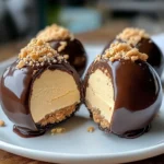 No-Bake Peanut Butter Cheesecake Balls coated in chocolate and topped with crushed peanuts