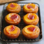 Peach Upside Down Mini Cakes with caramelized peach topping