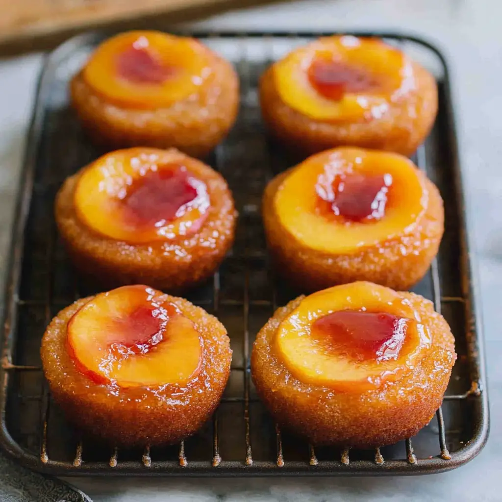 Peach Upside Down Mini Cakes with caramelized peach topping