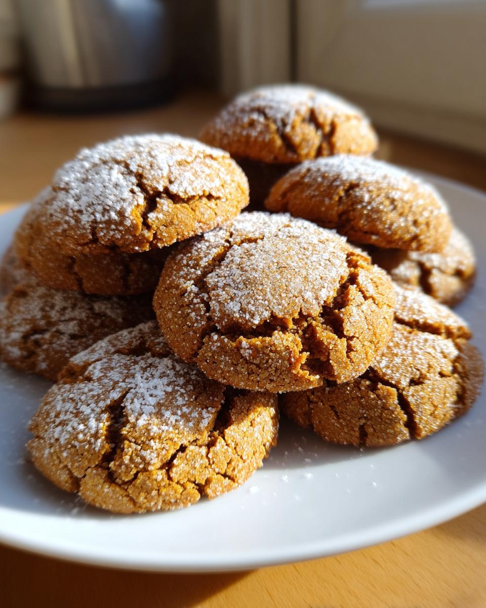 A pile of soft, chewy gingerbread cake cookies dusted with powdered sugar, perfect for Holiday Cookie Swap Favorites.