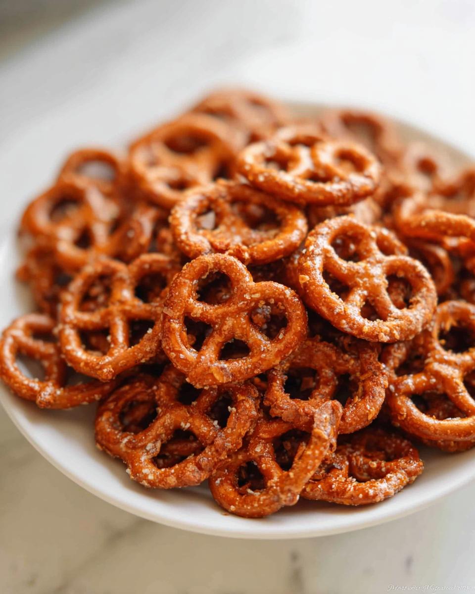 A close-up shot of a pile of crunchy pretzels, perfect for an easy pretzel snack recipe.
