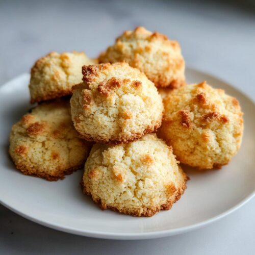A stack of golden-brown, melt-in-your-mouth shortbread cookies on a white plate.