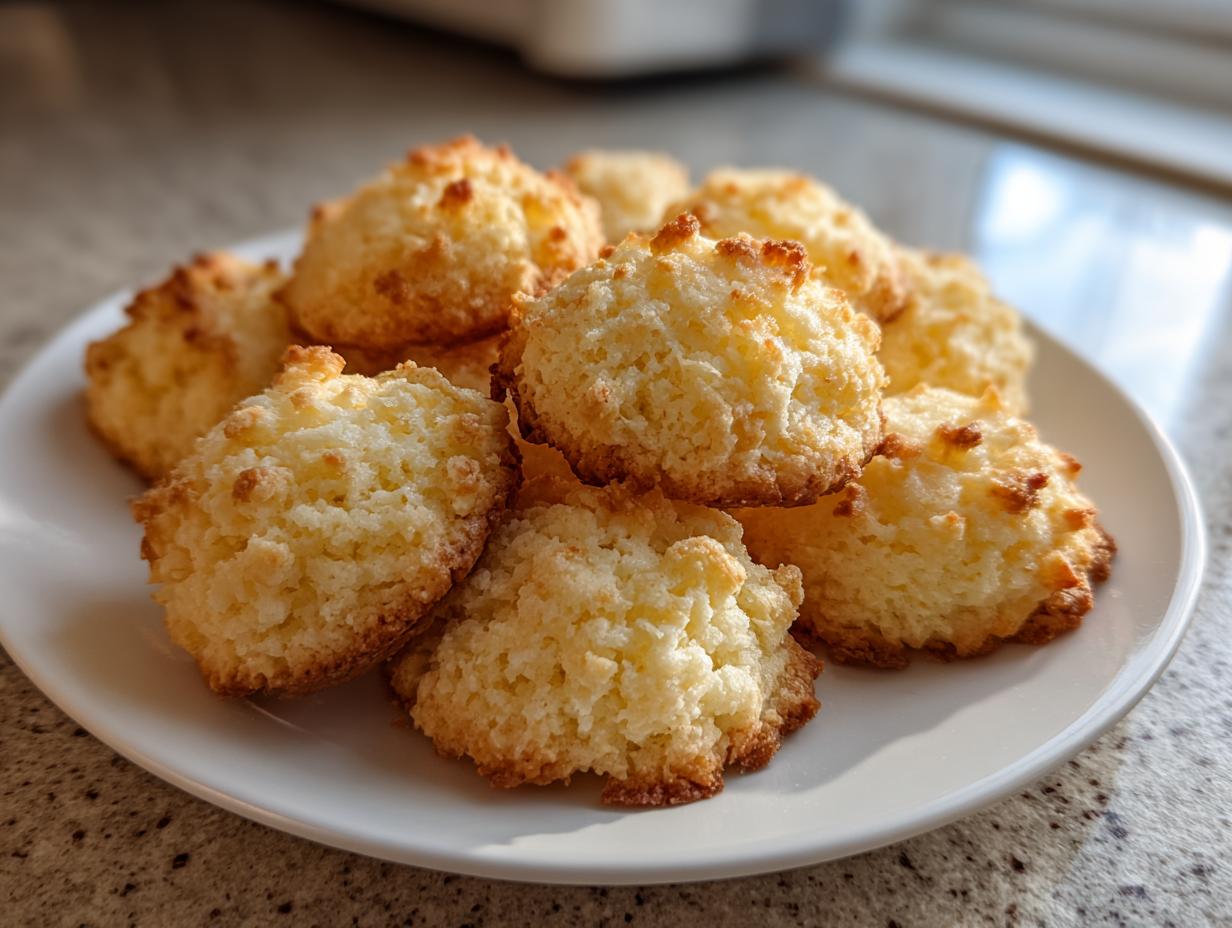 A pile of golden-brown, melt-in-your-mouth shortbread cookies on a white plate.