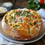 Vegetarian Spaghetti Primavera Bread Bowl