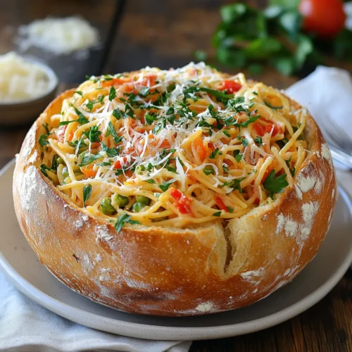 Vegetarian Spaghetti Primavera Bread Bowl