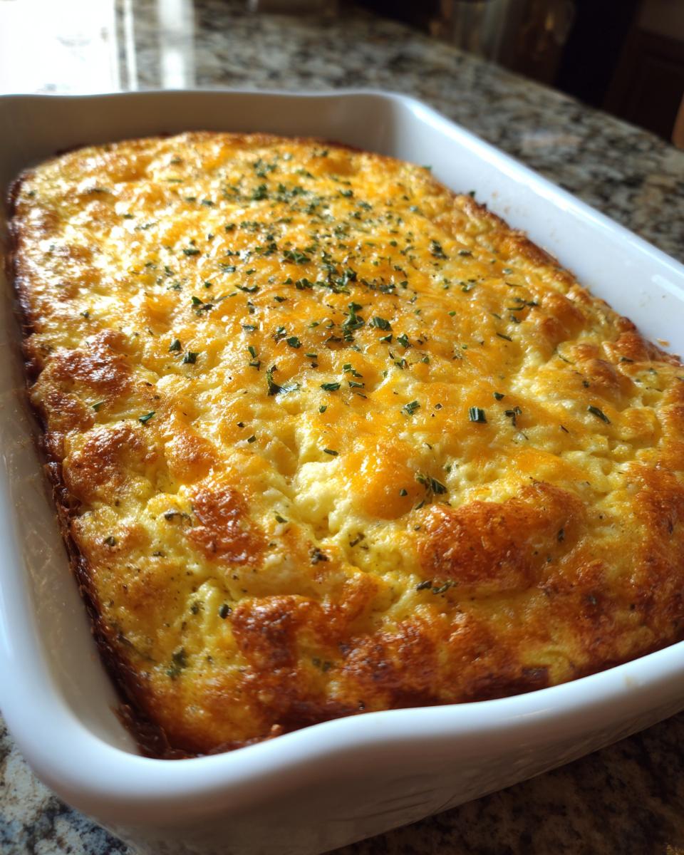 A golden brown, cheesy egg bake fresh from the oven, perfect as an Easy Oven-Baked Breakfast Idea.