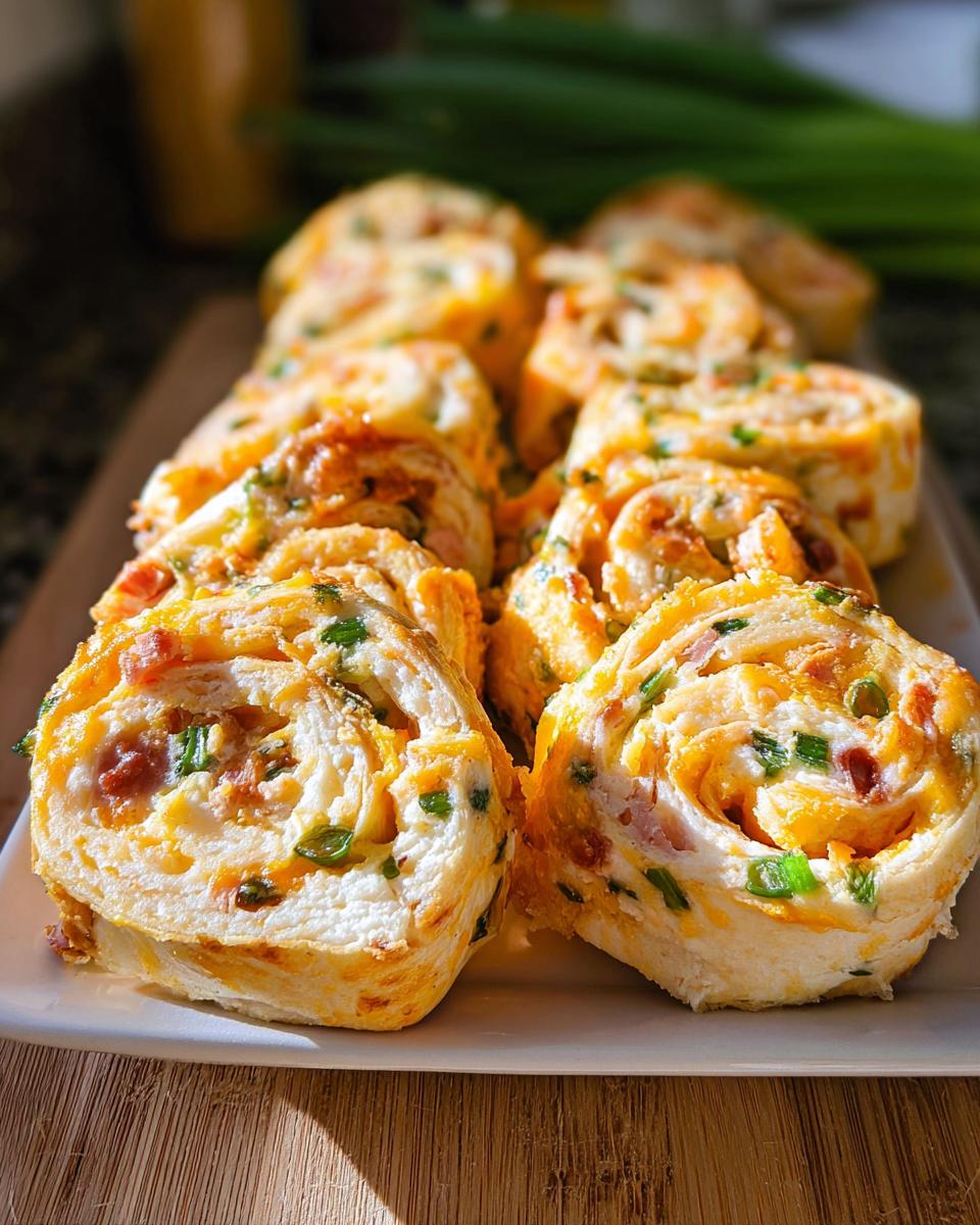 Close-up of several Jalapeño Popper Chicken Pinwheels slices arranged on a white platter.