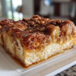 Close-up of a square sticky bun with caramelized topping and nuts, perfect for Sweet Breakfast for Cozy Mornings.