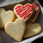 A close-up of several Classic Heart-Shaped Sugar Cookies, some sprinkled with sugar and others decorated with bright pink icing.