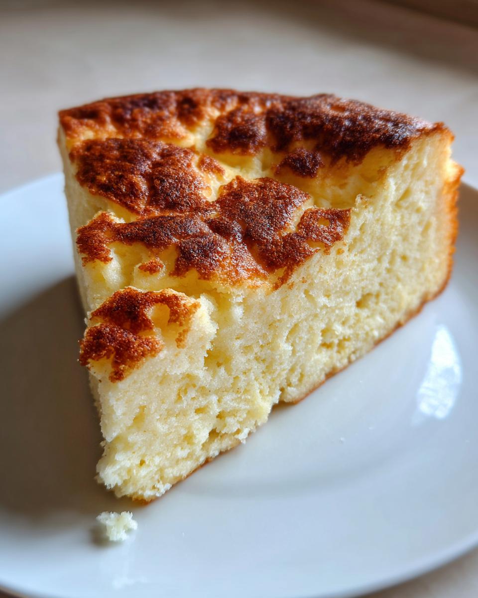 A thick, fluffy slice of Family-Style Baked Pancake Breakfast with a golden-brown, slightly crisp top.