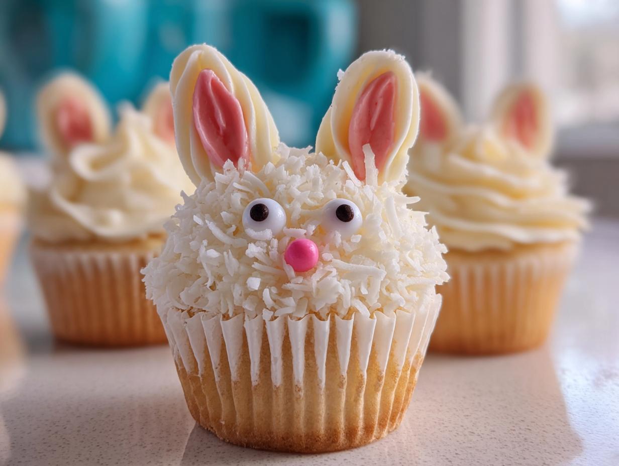 Easter Bunny Cupcakes with Buttercream Frosting - Featured
