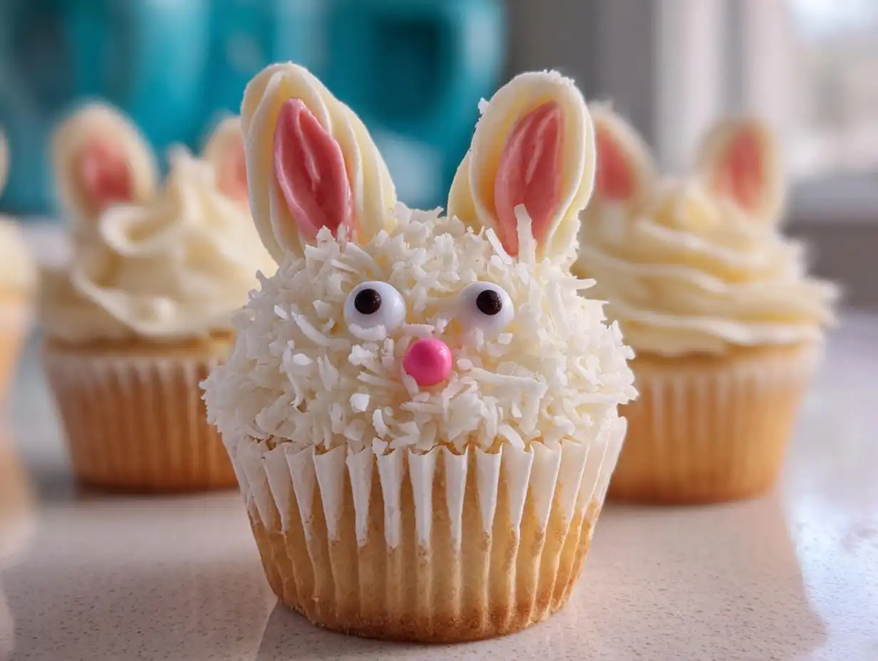 Easter Bunny Cupcakes with Buttercream Frosting - Featured