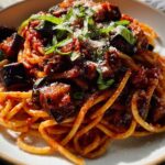 Eggplant Pasta with Tomato Sauce - Featured