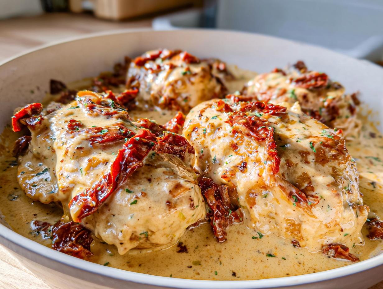 Keto Creamy Chicken with Sun-Dried Tomatoes - Featured