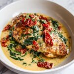 A perfectly seared chicken breast smothered in a rich, creamy sauce with spinach and sun-dried tomatoes: Creamy Tuscan Chicken.